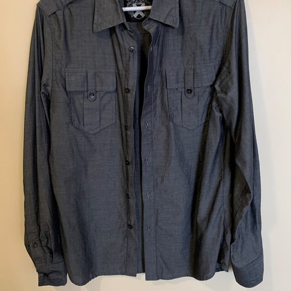 MG Black Men's Shirt Button Down Collar Military Style Size Medium 100% Cotton - Picture 7 of 10